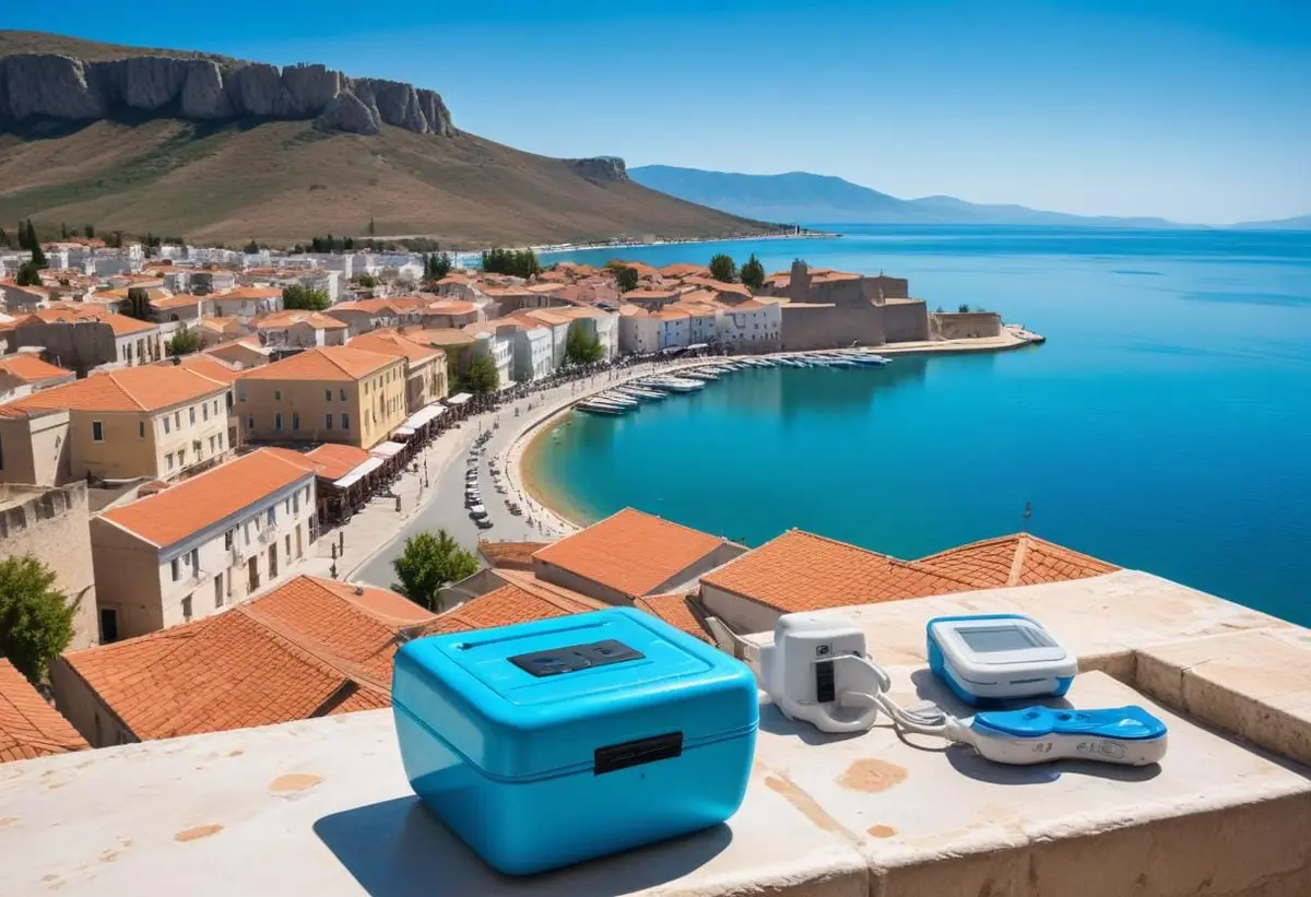 Utforska adapter och annan elektronik i Nafplio, Grekland illustration